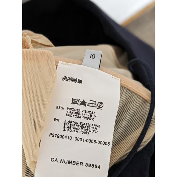 Valentino Dress Formal Bow Ruffle Satin Trim Evening Navy Blue Vintage Size 10 - Picture 14 of 15